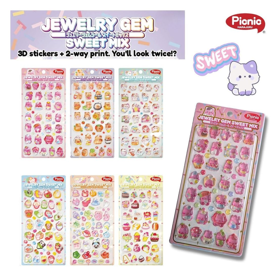 Six sheets of jewel-like 3D stickers