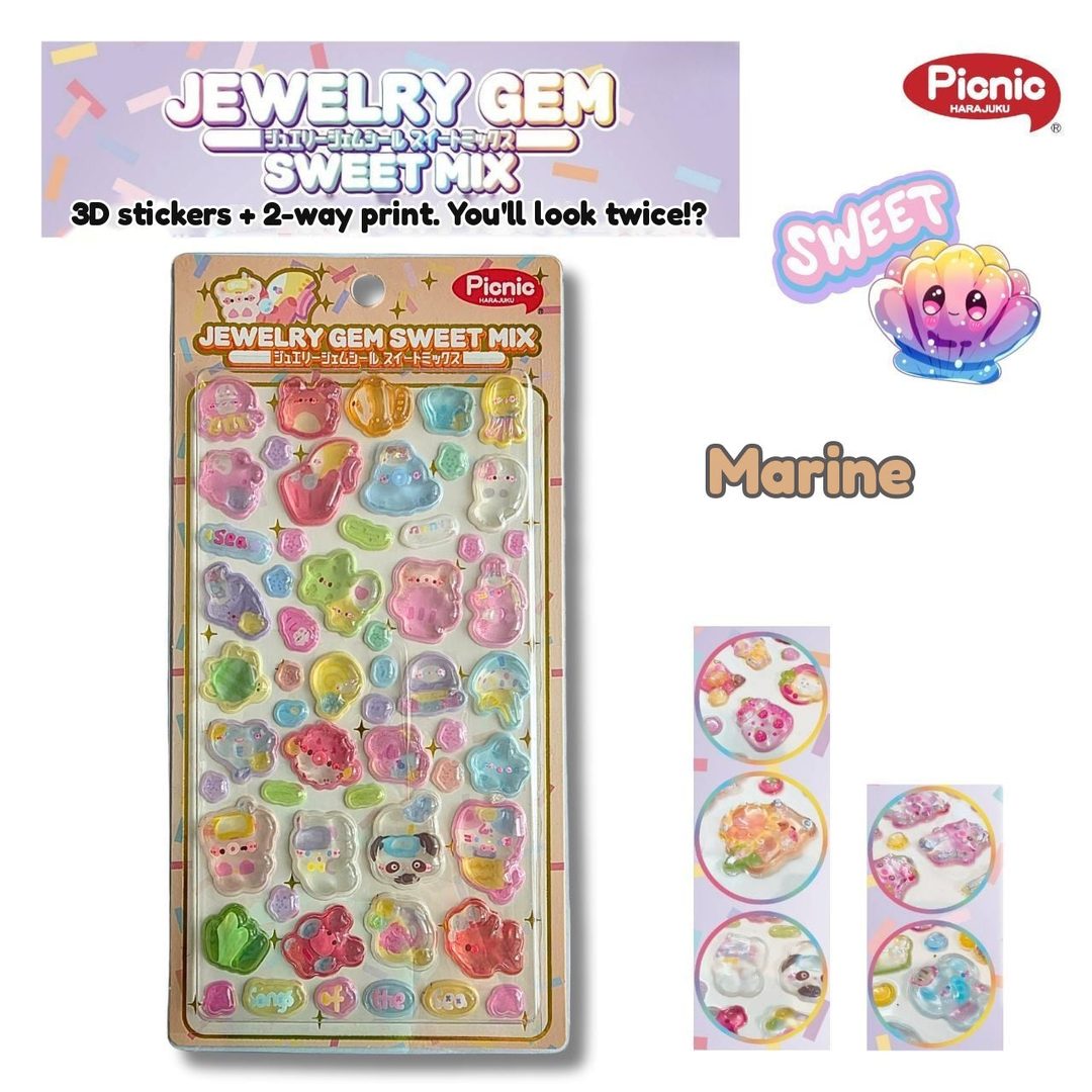 A marine sheet of jewel-like 3D stickers
